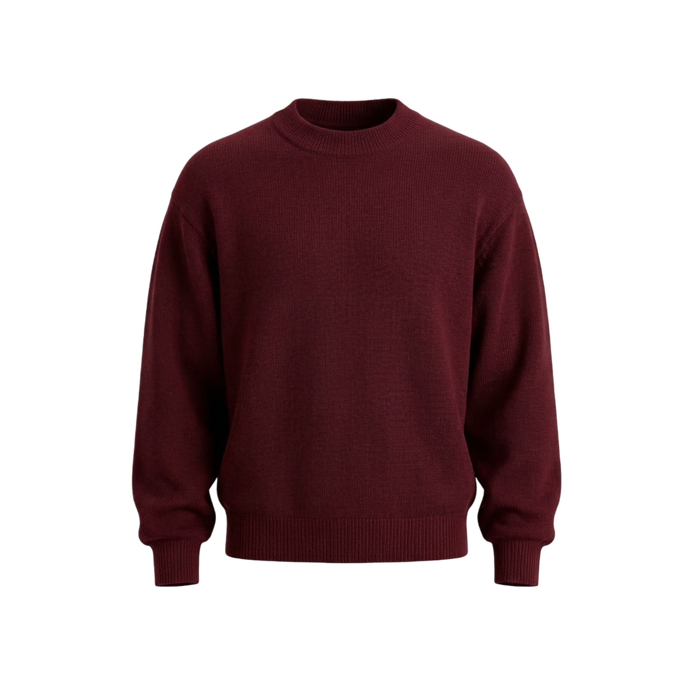 Maroon Red 100% cashmere pashmina relaxed-arm sweater in a regular fit, featuring a ribbed neck, cuffs, and hem.