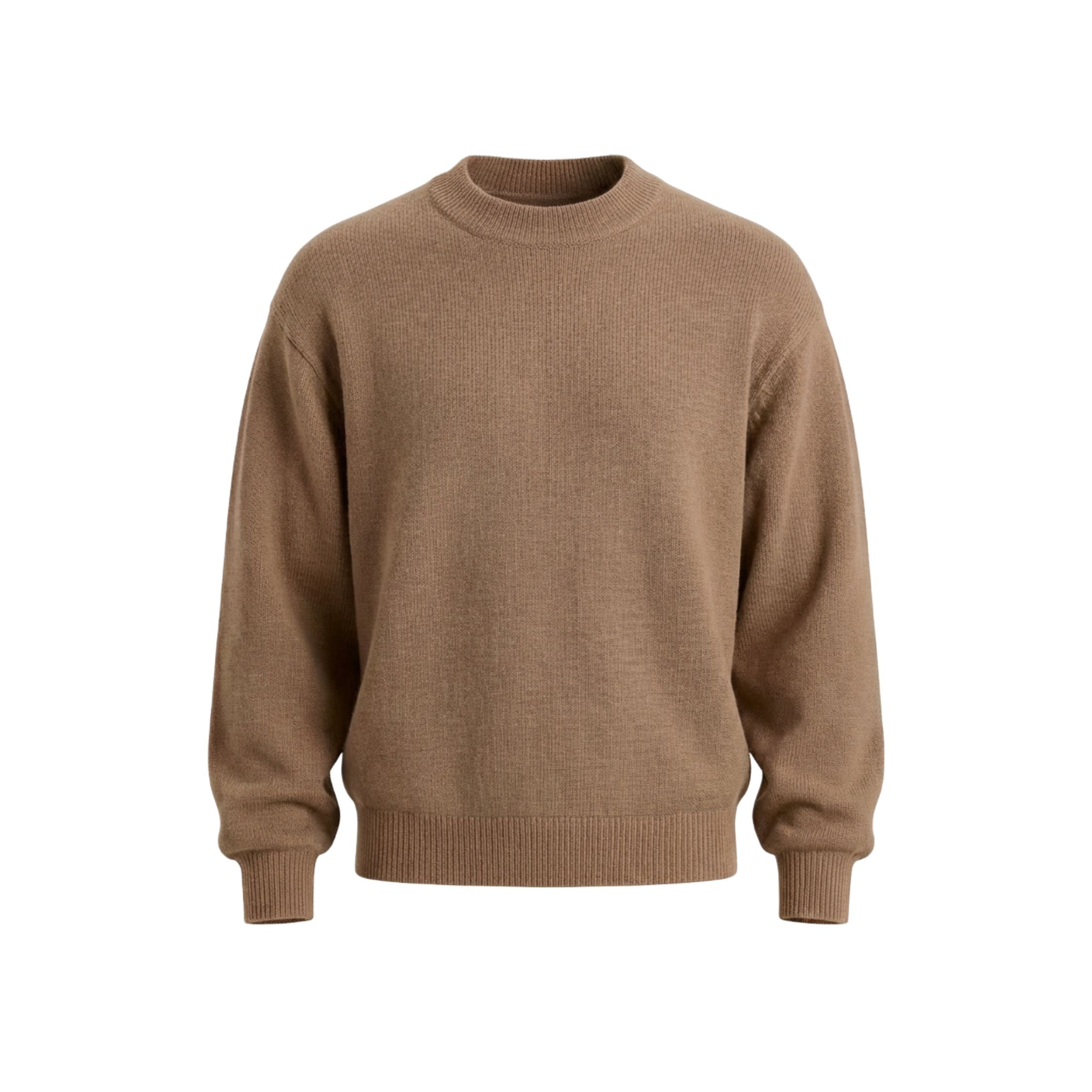 Beige 100% cashmere pashmina relaxed-arm sweater in a regular fit, featuring a ribbed neck, cuffs, and hem.