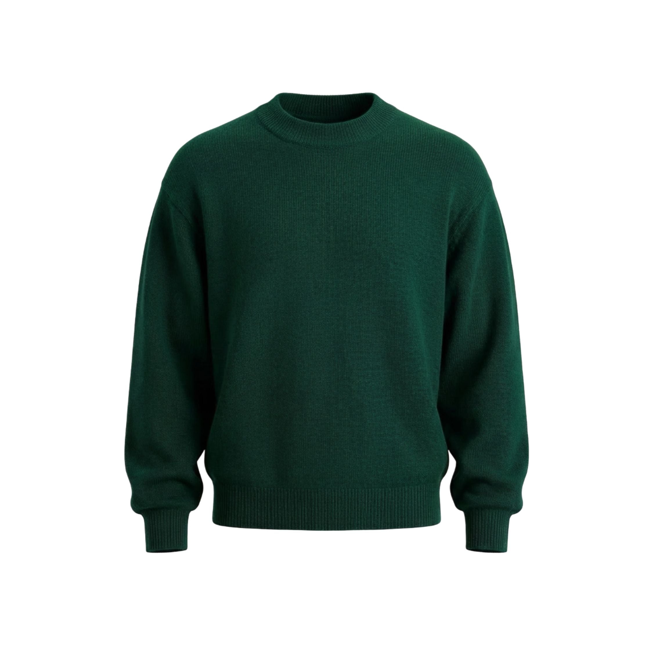 Royal green 100% cashmere pashmina relaxed-arm sweater in a regular fit, featuring a ribbed neck, cuffs, and hem.