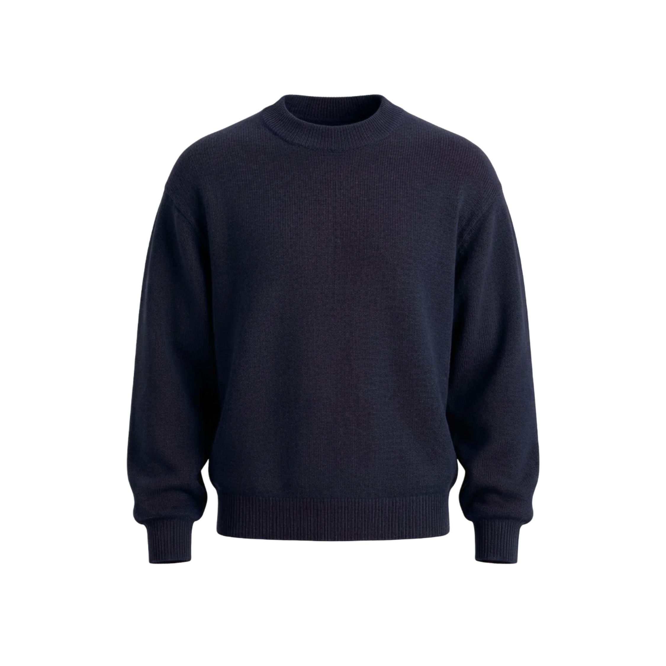 Navy Blue 100% cashmere pashmina relaxed-arm sweater in a regular fit, featuring a ribbed neck, cuffs, and hem.