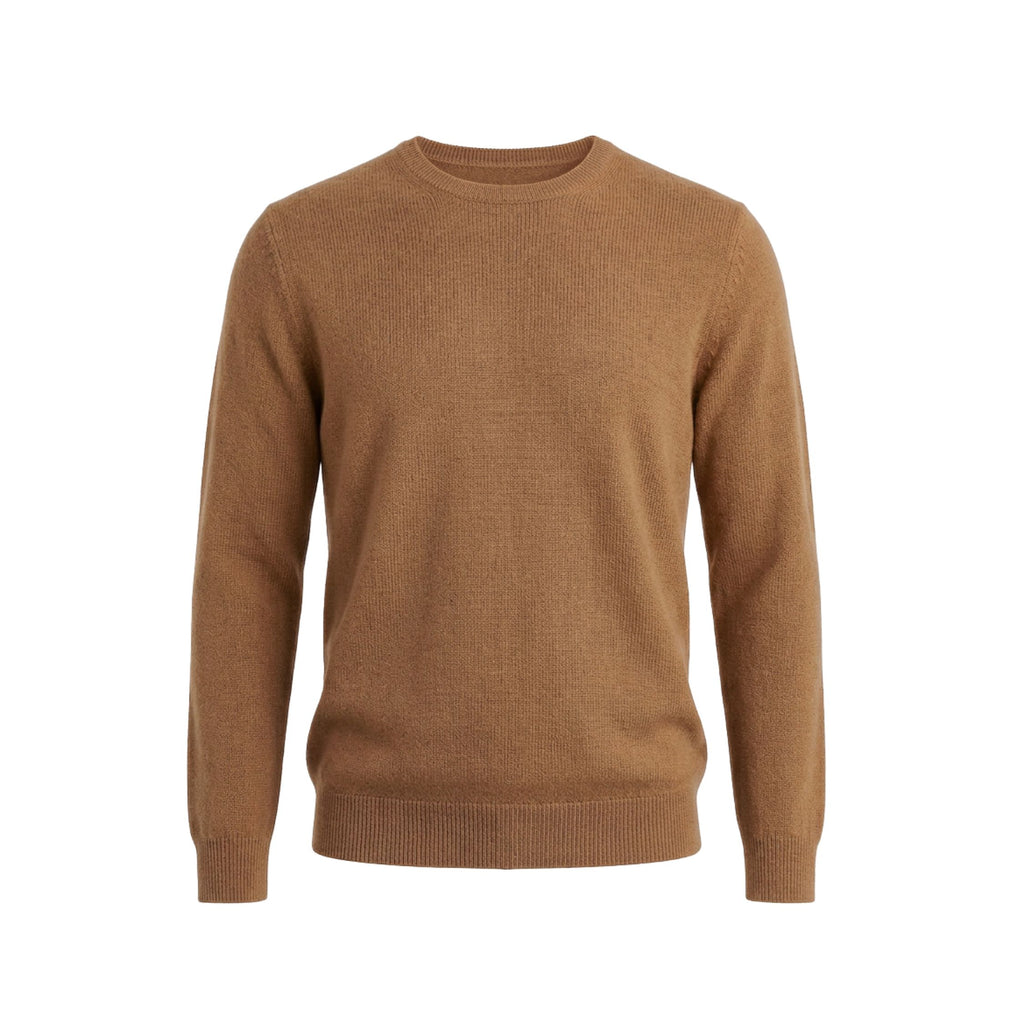 Brown 100% Cashmere sweater on a white background.