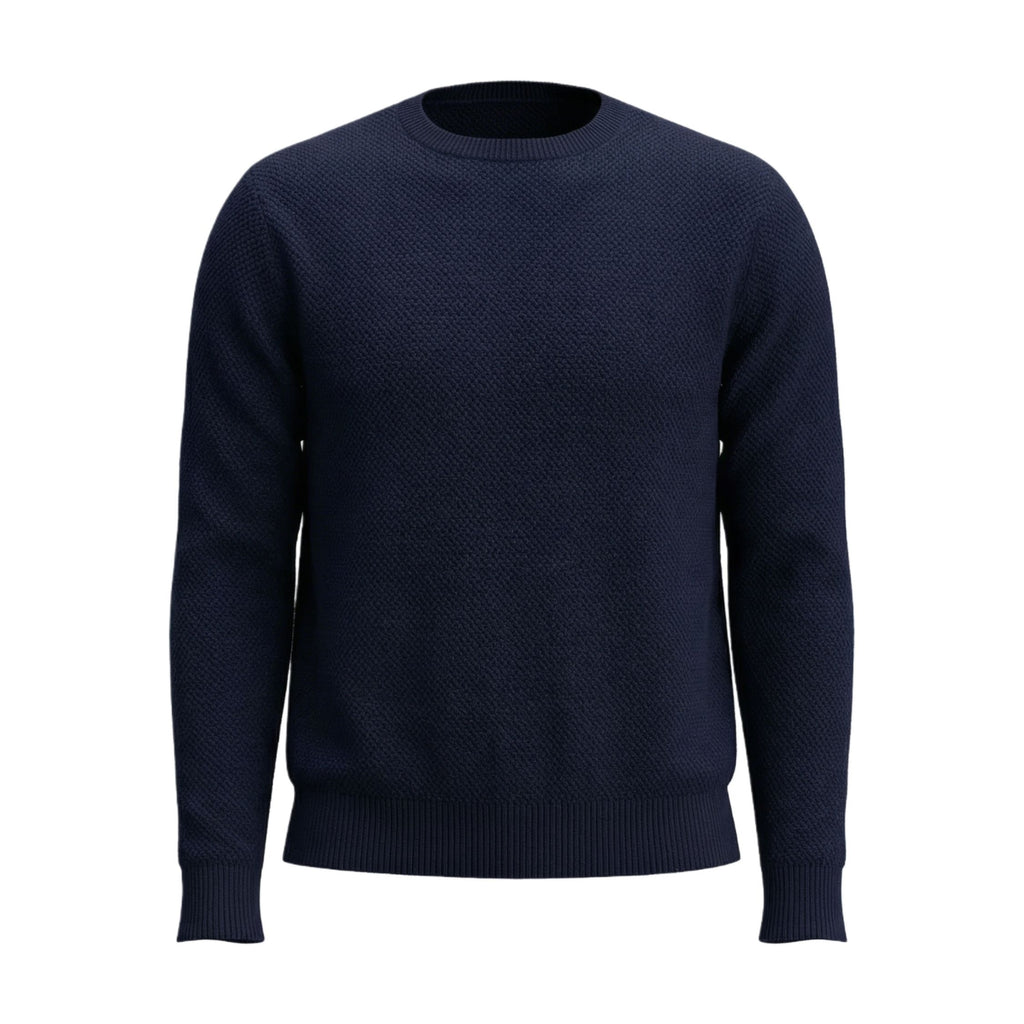 Navy blue 100% cashmere sweater on a white background