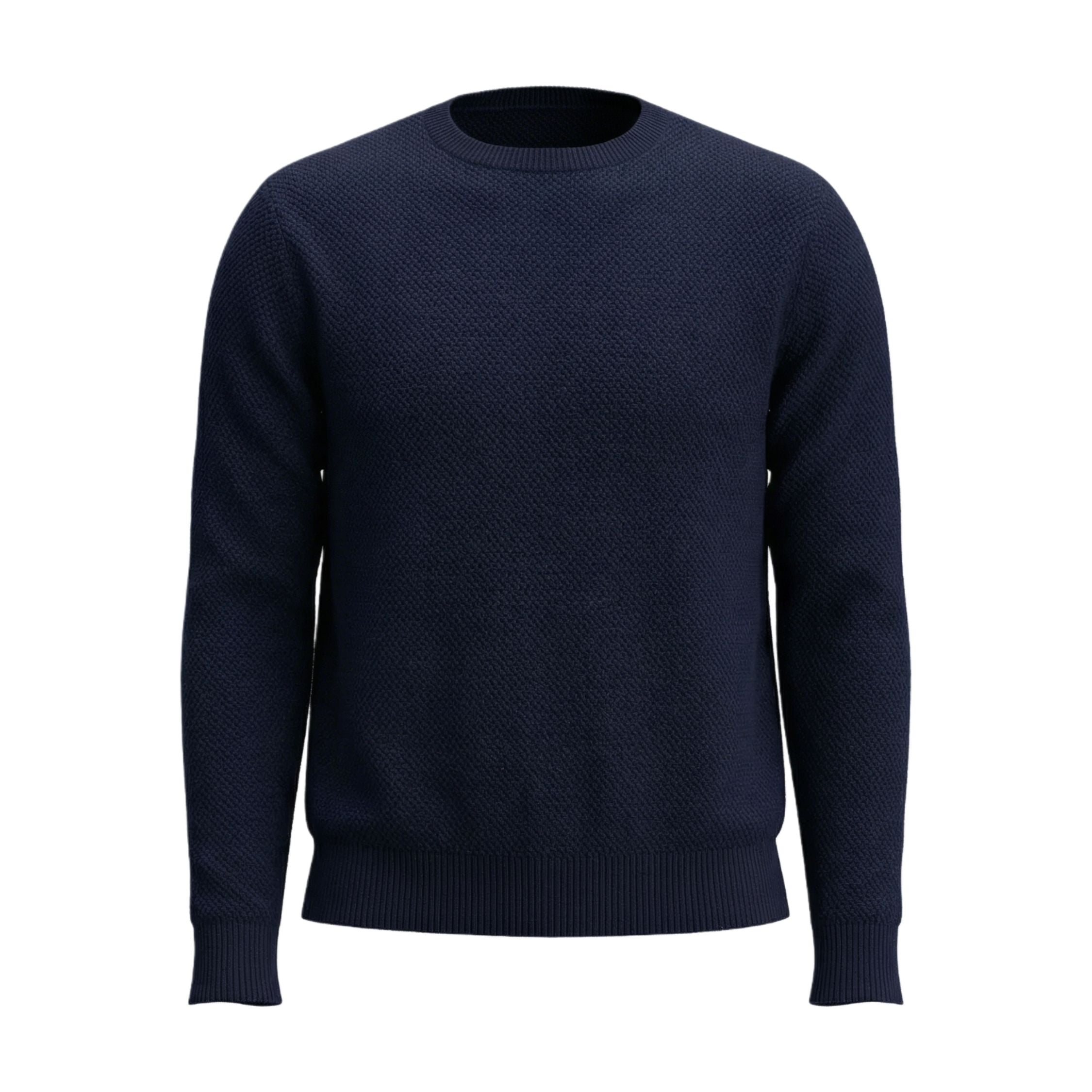 Navy blue 100% cashmere sweater on a white background