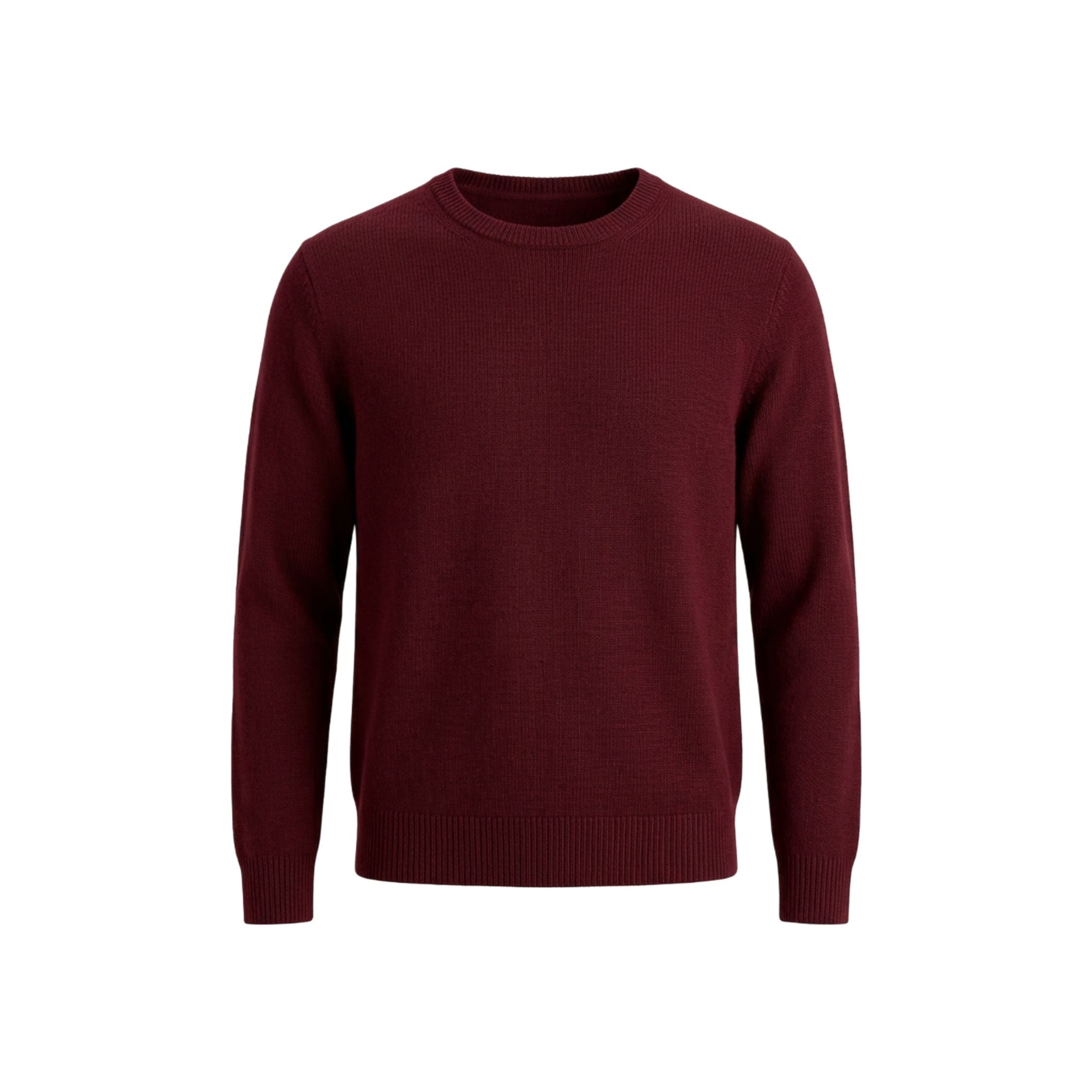 Maroon red 100% cashmere pashmina sweater in a regular fit, featuring a ribbed neck, cuffs, and hem.