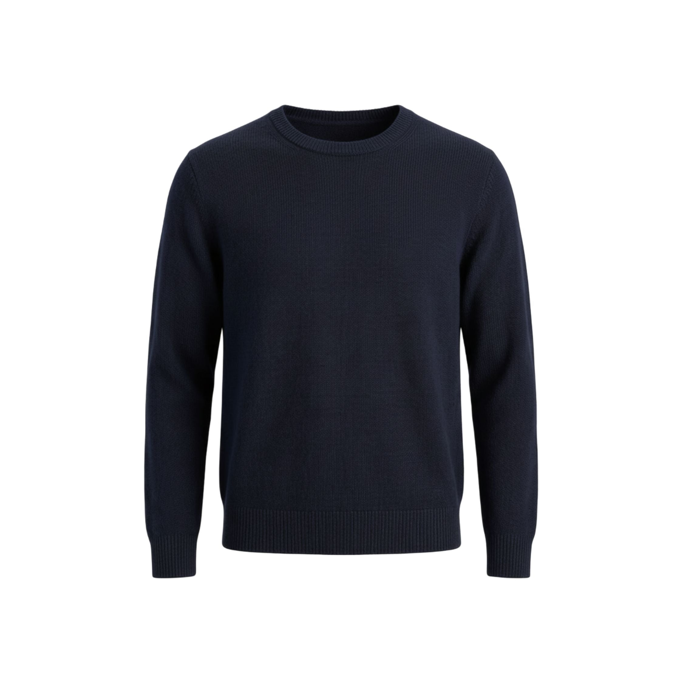 Navy Blue 100% cashmere pashmina sweater in a regular fit, featuring a ribbed neck, cuffs, and hem.