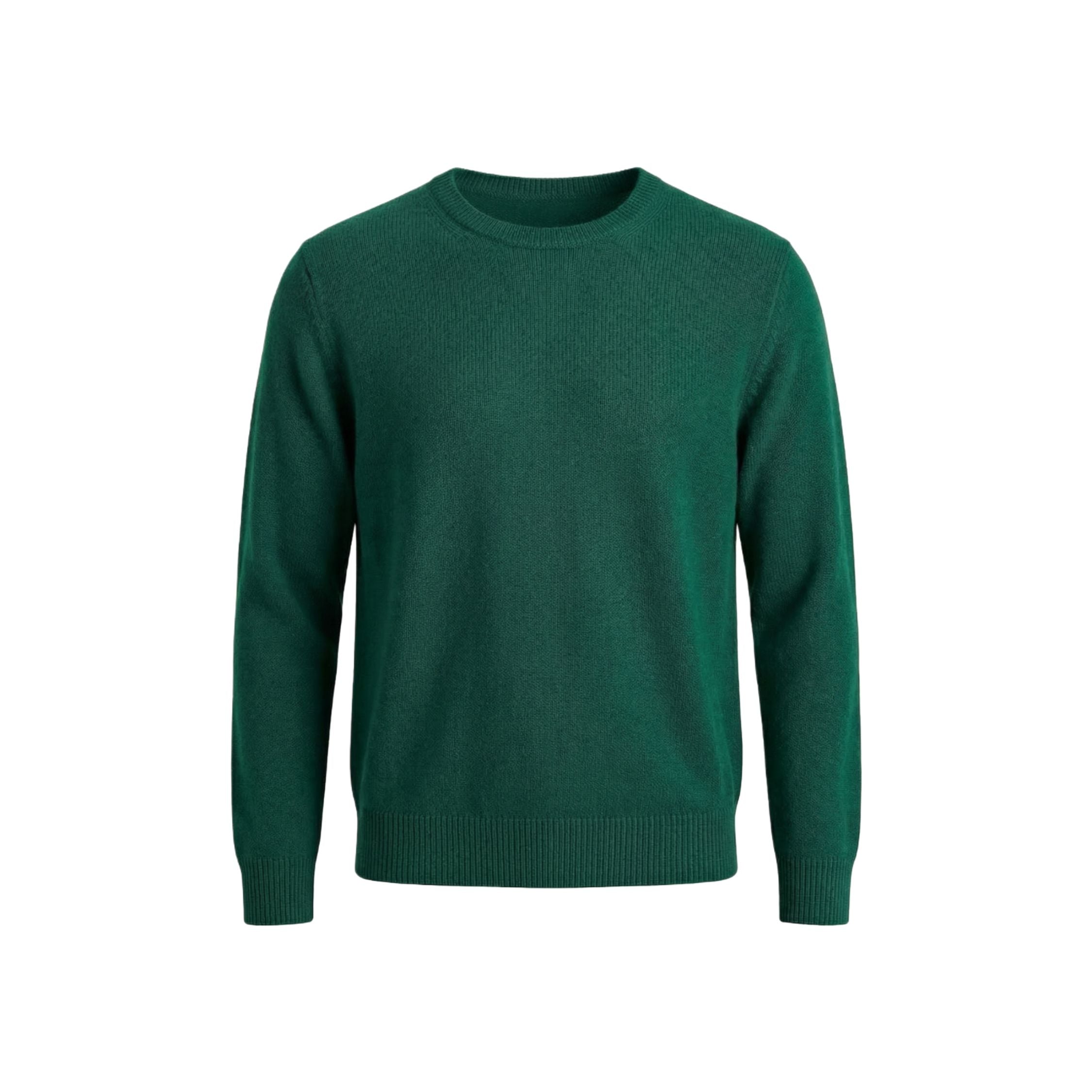 Royal Green 100% cashmere pashmina sweater in a regular fit, featuring a ribbed neck, cuffs, and hem.